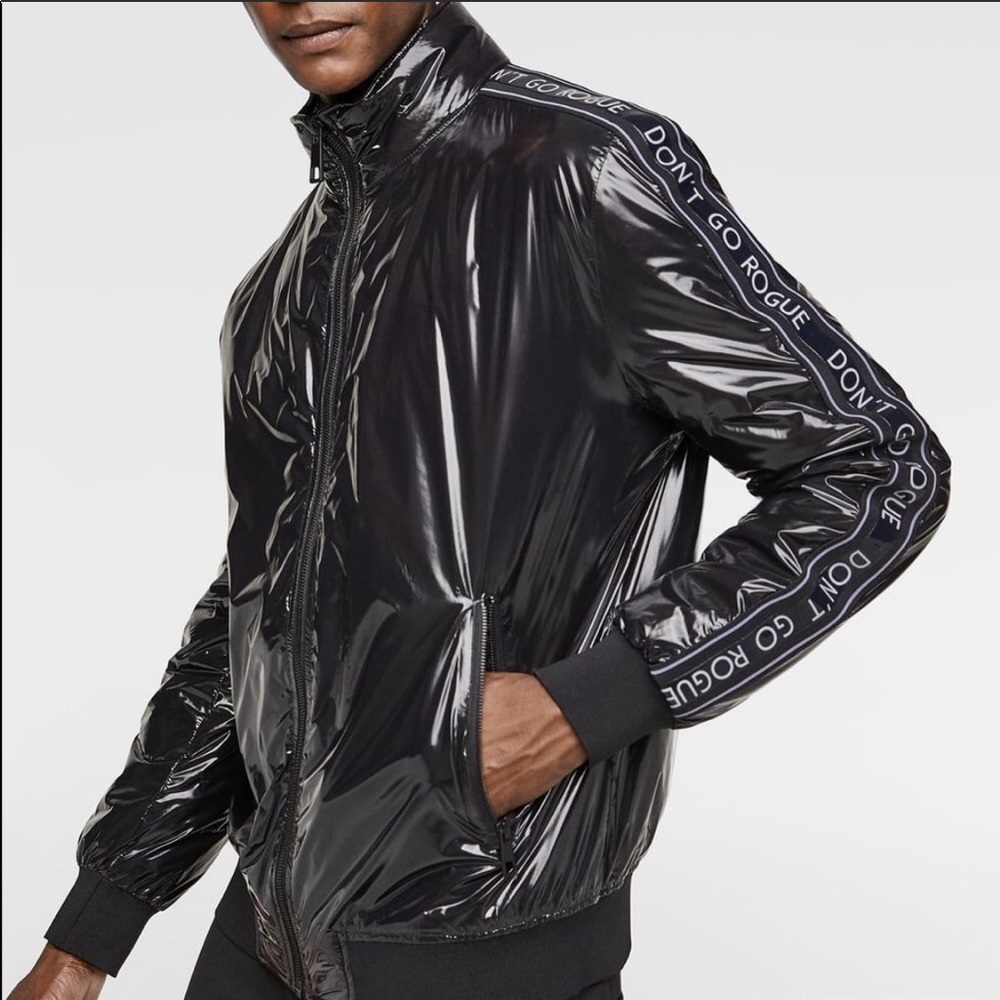 Zara don’t go rogue Black vinyl bomber jacket
